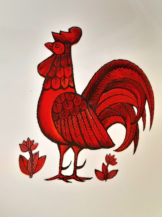 Image 1 of Borden met hanenmotief, Frans aardewerk, 1960