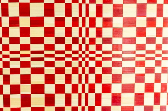 Image 1 of Pair of panels in red and gold straw marquetry. Contemporary.
