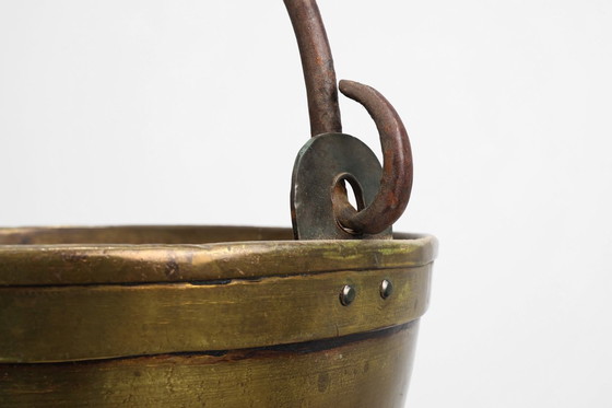 Image 1 of Gran tetera de cobre francesa de granja del siglo XIX con asa de hierro