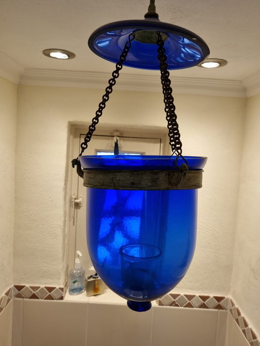 Pendant Lamp Lantern Candle Windlight Glass Vintage Brocante
