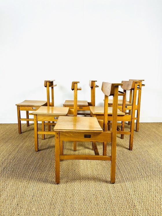 Image 1 of Set di 6 sedie da pranzo vintage in rovere, Francia, 1950