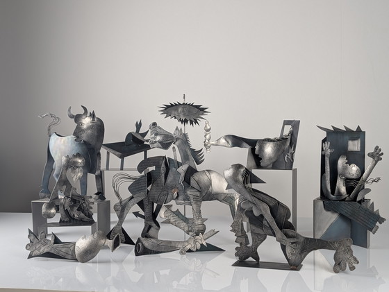 Image 1 of Sculptural Group "After Picasso" in Metal, Guernica Tribute, Late 20th Century