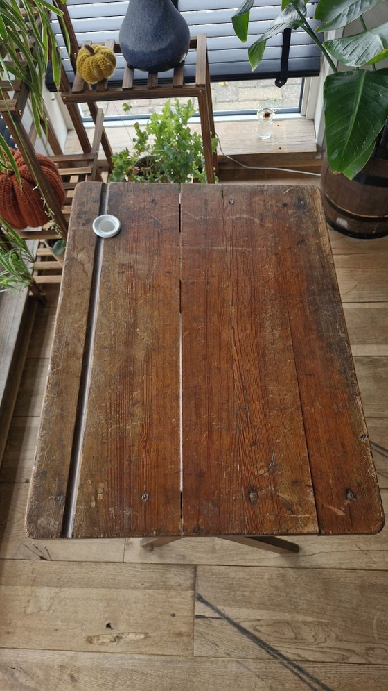 Antieke  school/veldtafel, Seiffert, Bureau, Porselein, Hout, Bruin (foto 4 van 9)