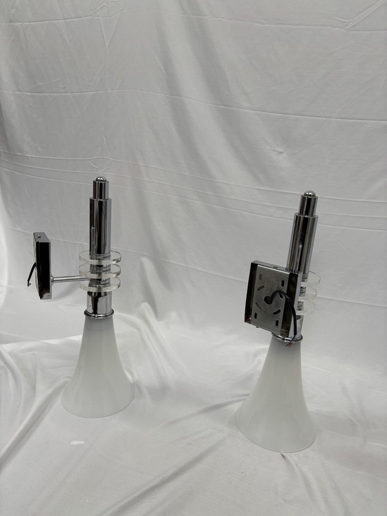 Image 1 of Set van 2 Vintage Art Deco Wandlampen Chroom & Glas Jaren 80