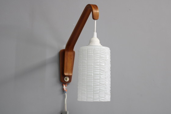 Image 1 of 1960s Wooden Wall Lamp with Glass Shade, Czechoslovakia