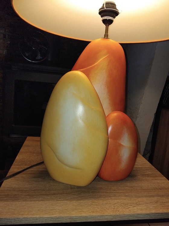 Chatain (François) Lampada da tavolo arancione e gialla, Lampade da tavolo, Ceramica, Tessile, Organic Modern (foto 2 di 5)