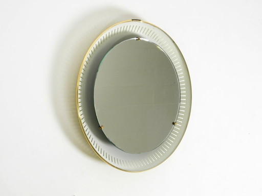 Rare miroir rond illuminé en métal Hillebrand, datant du milieu du XXe siècle (1966).