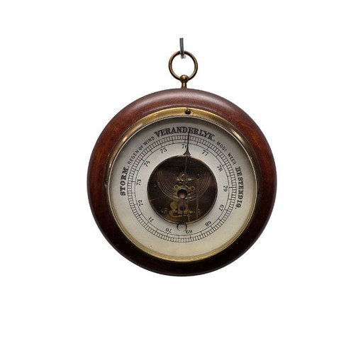 Vintage ronde barometer in houten frame, jaren 70