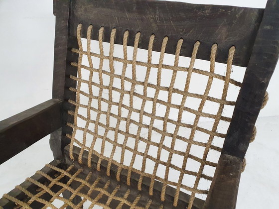 Sillón único de roble macizo y cuerda, Países Bajos, década de 1960. – Sillones, Cotton, Wood (photo 6 of 11)
