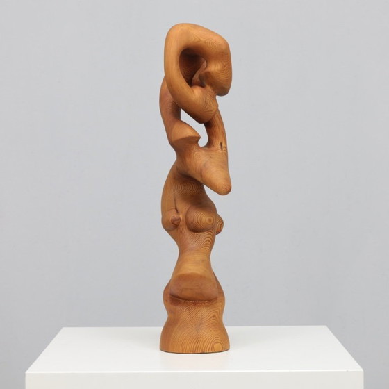 Image 1 of Hand-Carved Organic Sculpture in Solid Pinewood, 1977