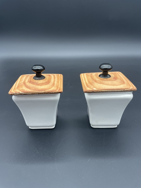 Par de especieros antiguos Villeroy & Boch Wallerfangen circa 1874-1909 – Objetos decorativos, Ceramic, Wood (photo 6 of 9)