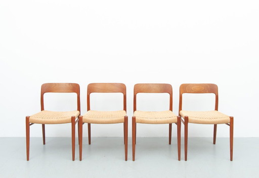 4x Esszimmerstühle Modell 75 aus Teakholz von Niels Otto Møller für J. L. Møller Möbelfabrik (1950er)