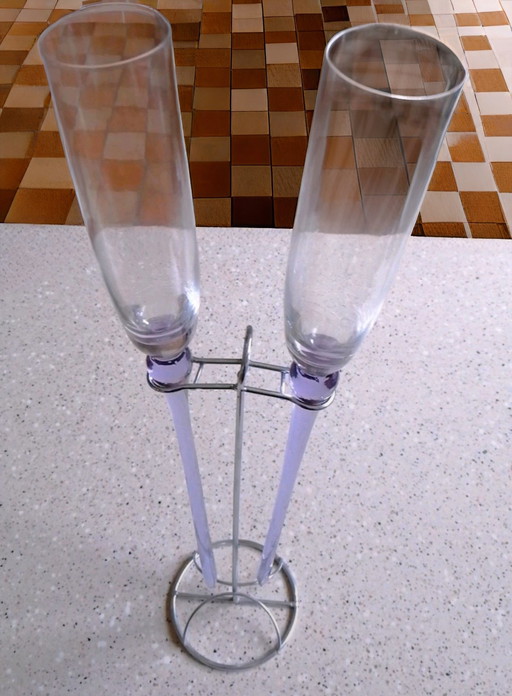 Set Of Two Zepter Magich Harmoniya Champagne Glasses And Holder