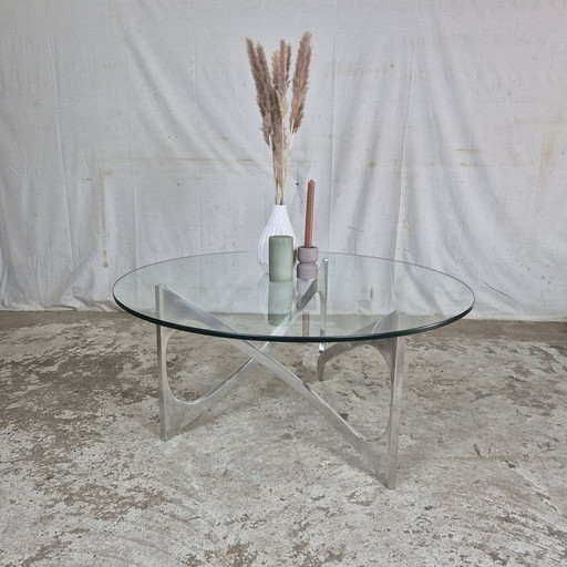 Knut Hesterberg, table basse vintage 1960 verre aluminium