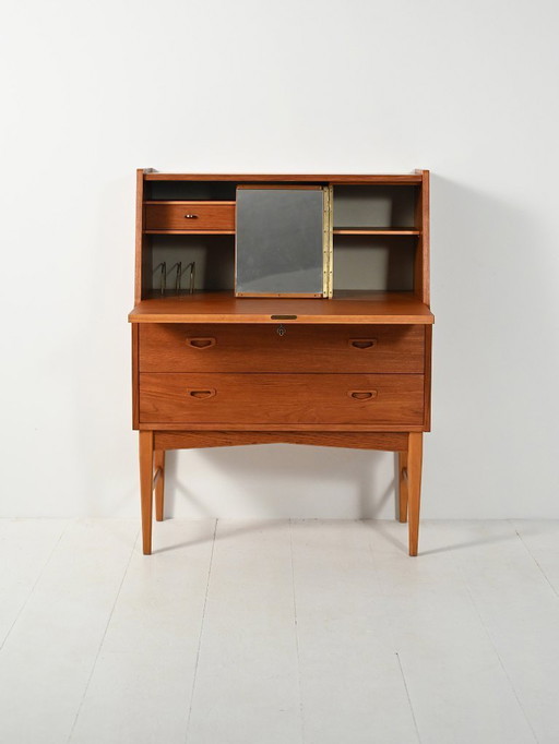 Secrétaire scandinavo in teak con specchio nascosto, anni '60