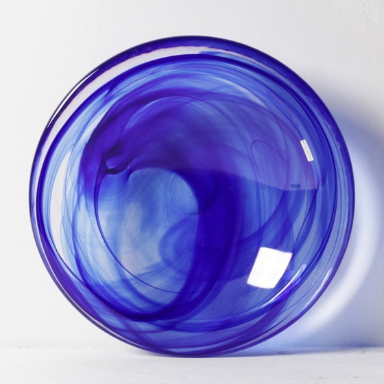 Image 1 of Mid-Century Large Blue Swirl Glass Bowl Atoll by Anna Ehrner for Kosta Boda / Sweden / 1990s