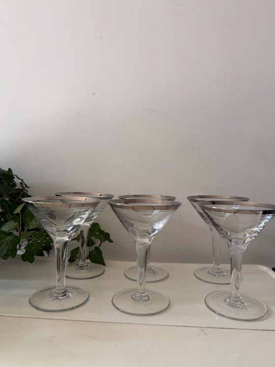 Bicchieri da cocktail Mid Century con bordo argentato – Bicchieri e caraffe, Crystal, Mid Century Modern (photo 3 of 6)
