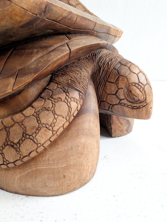 Fauteuil d'appoint tortue artisanal sculpté à la main, années 1970, Bois, Marron, Rustic (photo 2 sur 8)