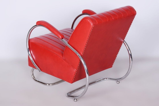 Coppia di poltrone Bauhaus restaurate, di Hynek Gottwald, in pelle, ceche, anni '30. – Leather, Metal (photo 17 of 17)