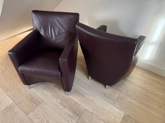 Image 1 of 2x Leolux Dolcinea fauteuils plume/paars leder
