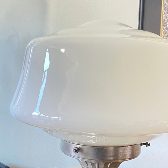 Image 1 of Large vintage globe lamp in white opaline glass and chromed brass