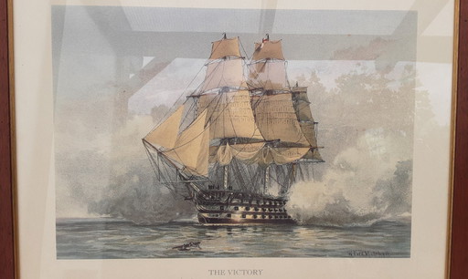 Lithographie du H.M.S. Victory, navire amiral de l'amiral Nelson
