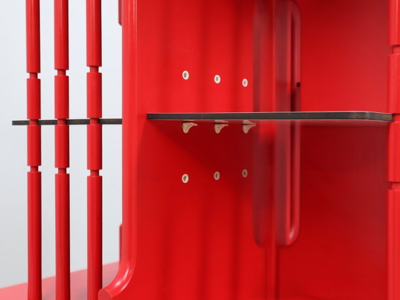 Image 1 of Bibliothèque modulaire italienne en bois massif laqué rouge, années 1960