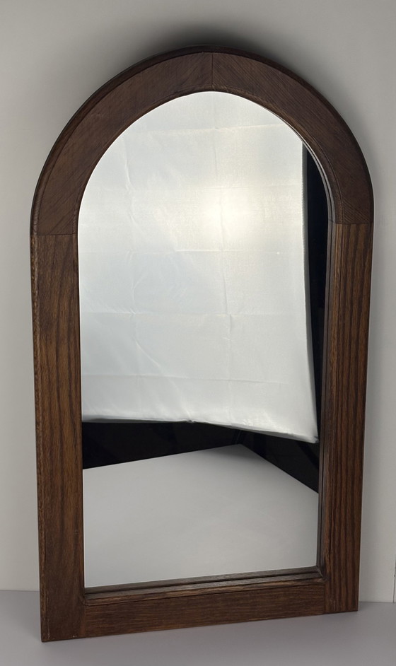 Image 1 of Miroir mural vintage en bois brun foncé de style scandinave Japandi