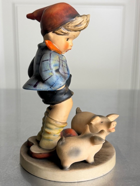 Image 1 of Original Goebel Hummel figurine "Farm Boy" (Hum 66) – boy with two pigs – Western Germany – circa 1950s/1960s