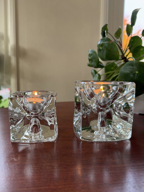 Image 1 of Vintage Sklo Union Space Age Ice Cube Cube Candlesks Glass - Design Rudolf Jurnikl 1960s