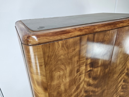 Art Deco Two-Door Wardrobe in Walnut with Clothes Hanger