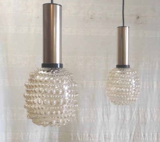 Image 1 of Hanglampen van amberkleurig glas in de stijl van H. Tynelle - jaren 70