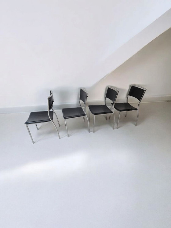 Image 1 of Lot de 4 chaises de salle à manger vintage Chaises 70's 80's noir