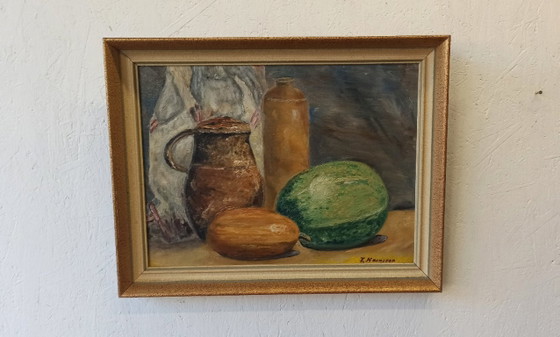 Image 1 of Old oil painting on board "Still Life".