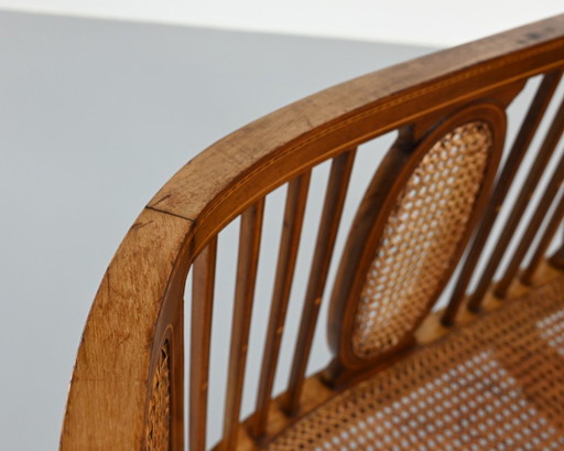 Vintage caned slant bench, 1950s