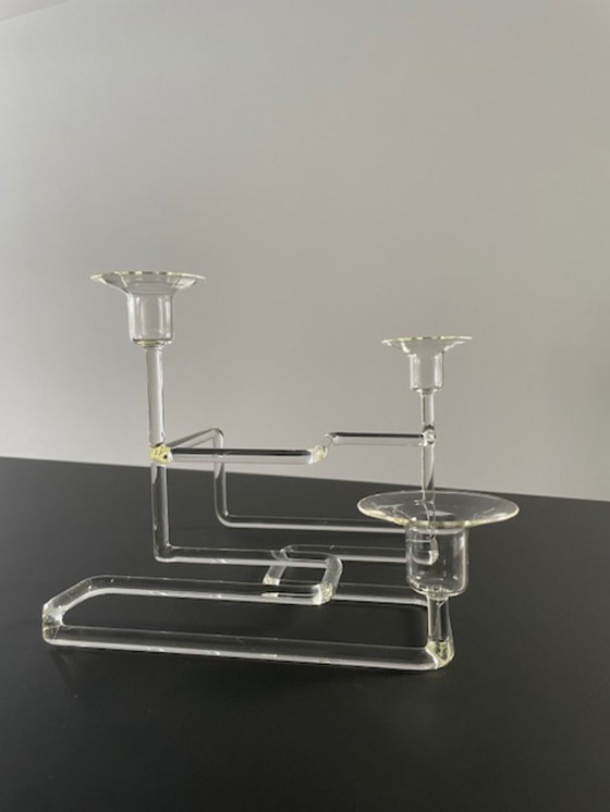 Image 1 of Artistieke glazen kandelaar – sculpturaal geometrisch ontwerp