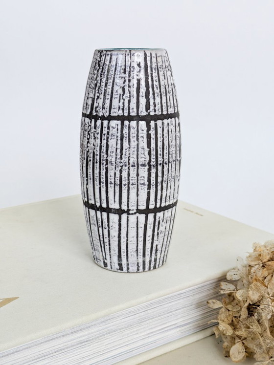 Image 1 of Scheurich Keramik Bambus Europ Linie West-Duitsland Zwart Wit Lava Glazuur Vaas