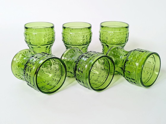 Image 1 of Set di 6 bicchieri vintage verdi italiani |Fidenza Vetraria Bormioli | 1970 Midcentury Barware