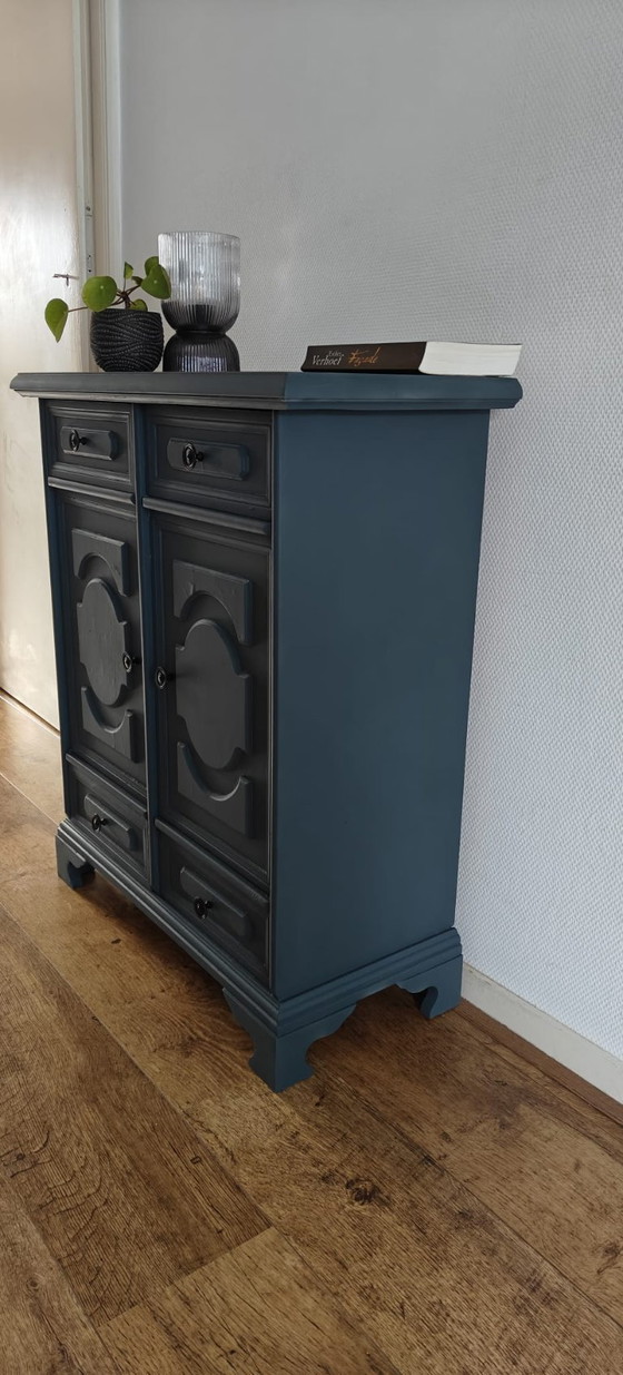 Image 1 of Unieke Petrol blauwgrijs Vintage Kast – Handgeschilderd