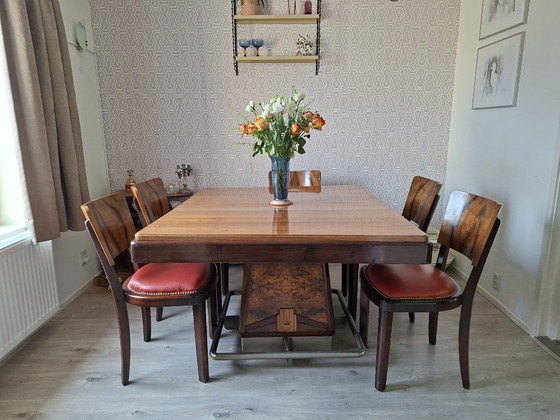 Image 1 of Art Deco dining table with 5 chairs