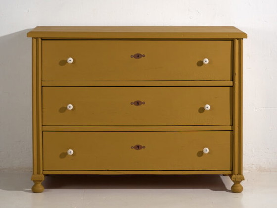 Mustard yellow antique chest of drawers (c.1920) #54 – Porcelain, Rustic (photo 27 of 40)