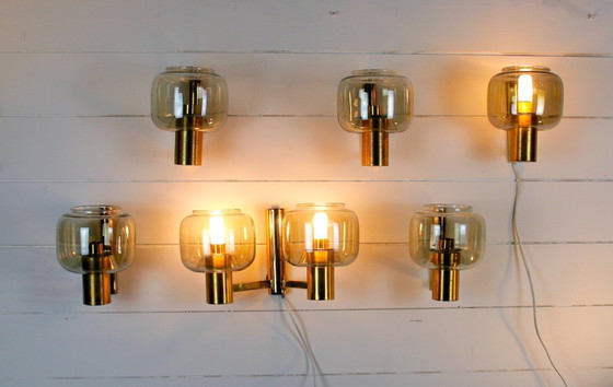 Image 1 of Coppia di applique scandinave in ottone con vetro fumé, dlg Hans-Agne Jakobssen