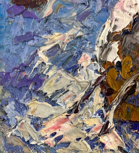 Image 1 of Original Oil Painting Winter Field Landscape Snow enveloping the forest