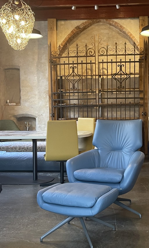 Leolux Lloyd relaxfauteuil plus hocker Elmosoft leder NIEUW