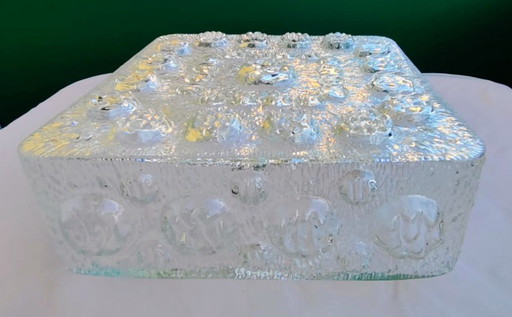 Lámpara de techo cuadrada de cristal prensado macizo con estructura de burbujas, al estilo de Helena Tynell.