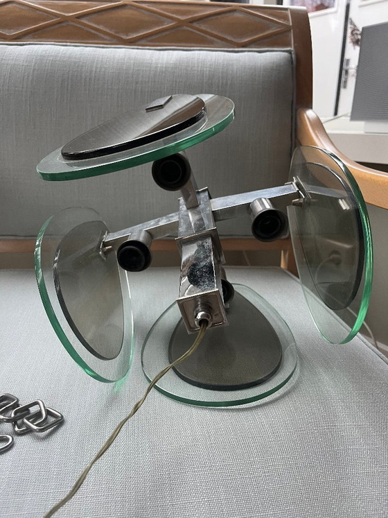 Image 1 of Suspension Veca Vetreria Castelli Space Age – Design vintage italien – Verre fumé et chrome