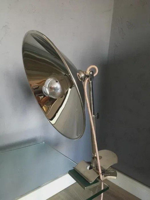 Glory industrielle Klemmleuchte, Chrom-Reflektorschirm, Deutschland, 1950er Jahre
