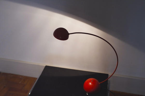 Image 1 of Red Italian Desk Lamp Vintage Lacri Space Age Table Lamp Curved Arched Lamp Metal Postmodern Halogen Light Made in Italy