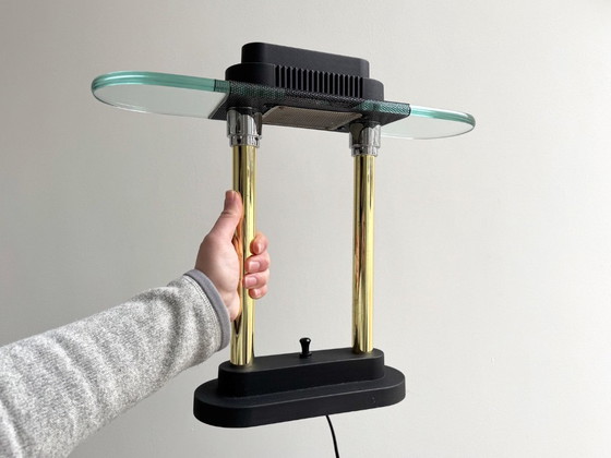 1x Large Vintage 80s Halogen Desk Lamp / Table Lamp - Hollywood Regency – Glass, Metal (photo 5 of 5)