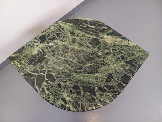 Image 1 of Vintage Square Coffee Table with 2 Tops in Green Marble and Smoked Glass from the 70s